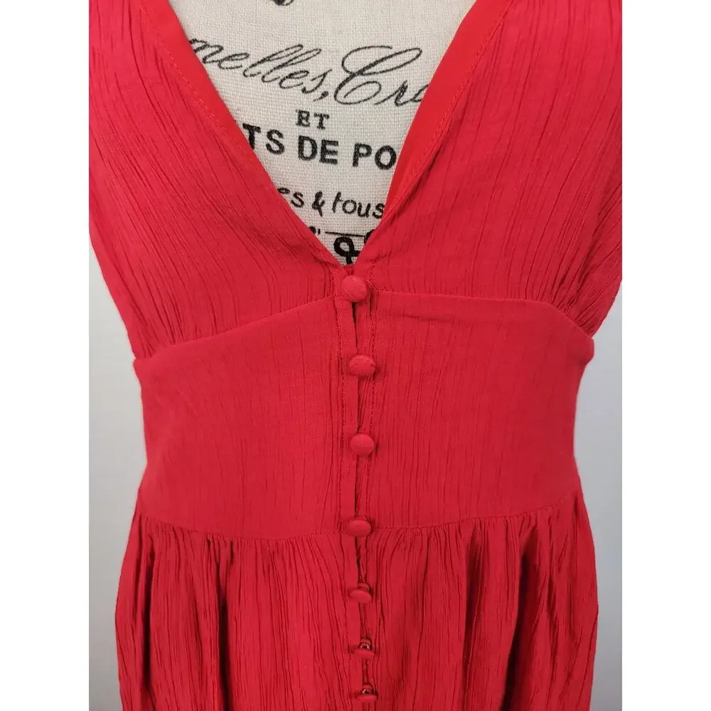 Abercrombie & Fitch Maxi Dress Medium Tall MT Button Front Red Cottage Bohemian